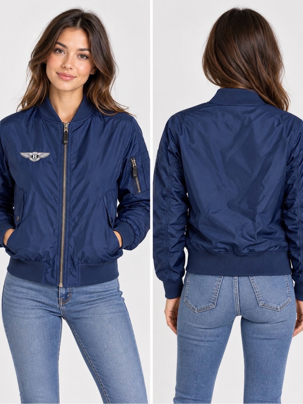 Bentley Motors Holloway Women’s XS Navy Blue Bomber Jacket Embroidered Logo